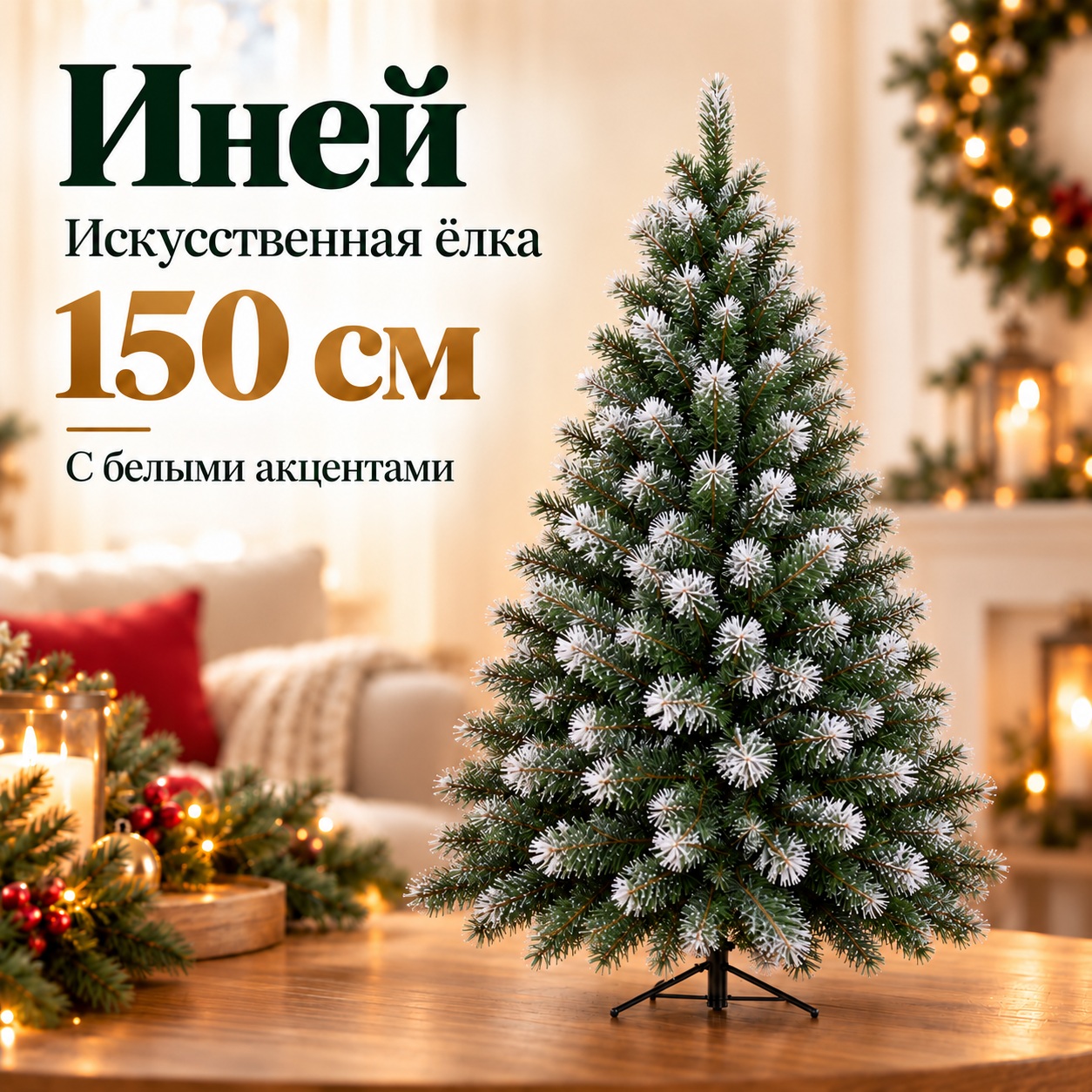 Искусственная ёлка Иней 150 см с белыми акцентами
