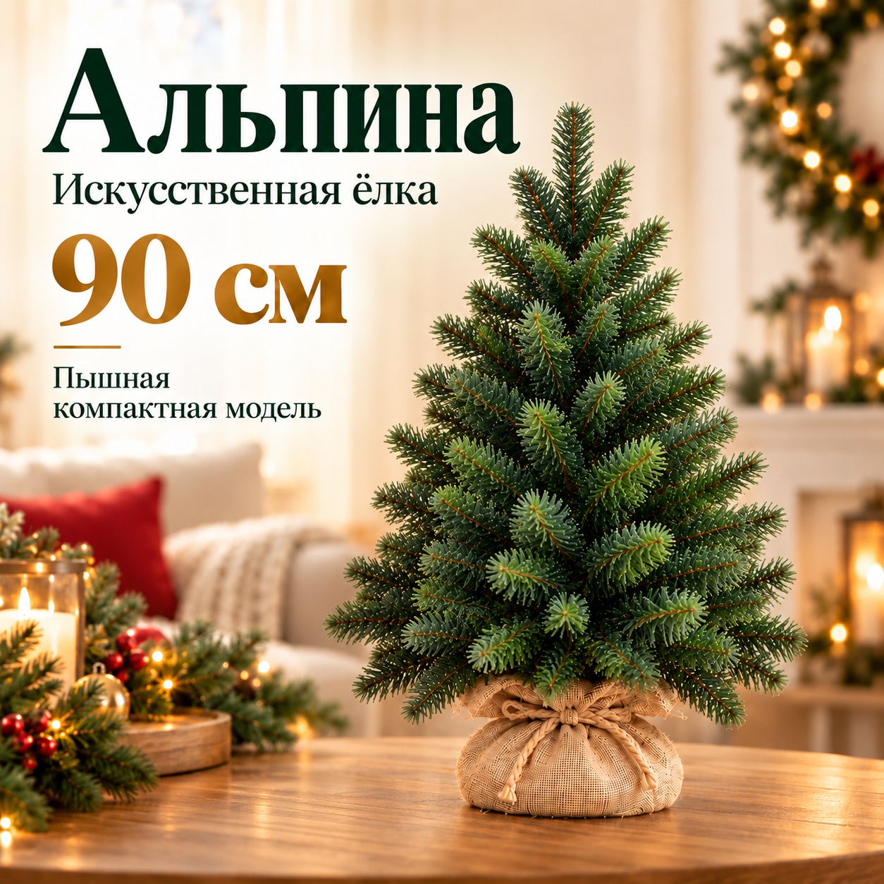 Искусственная ёлка Альпина 90 см с литой хвоей