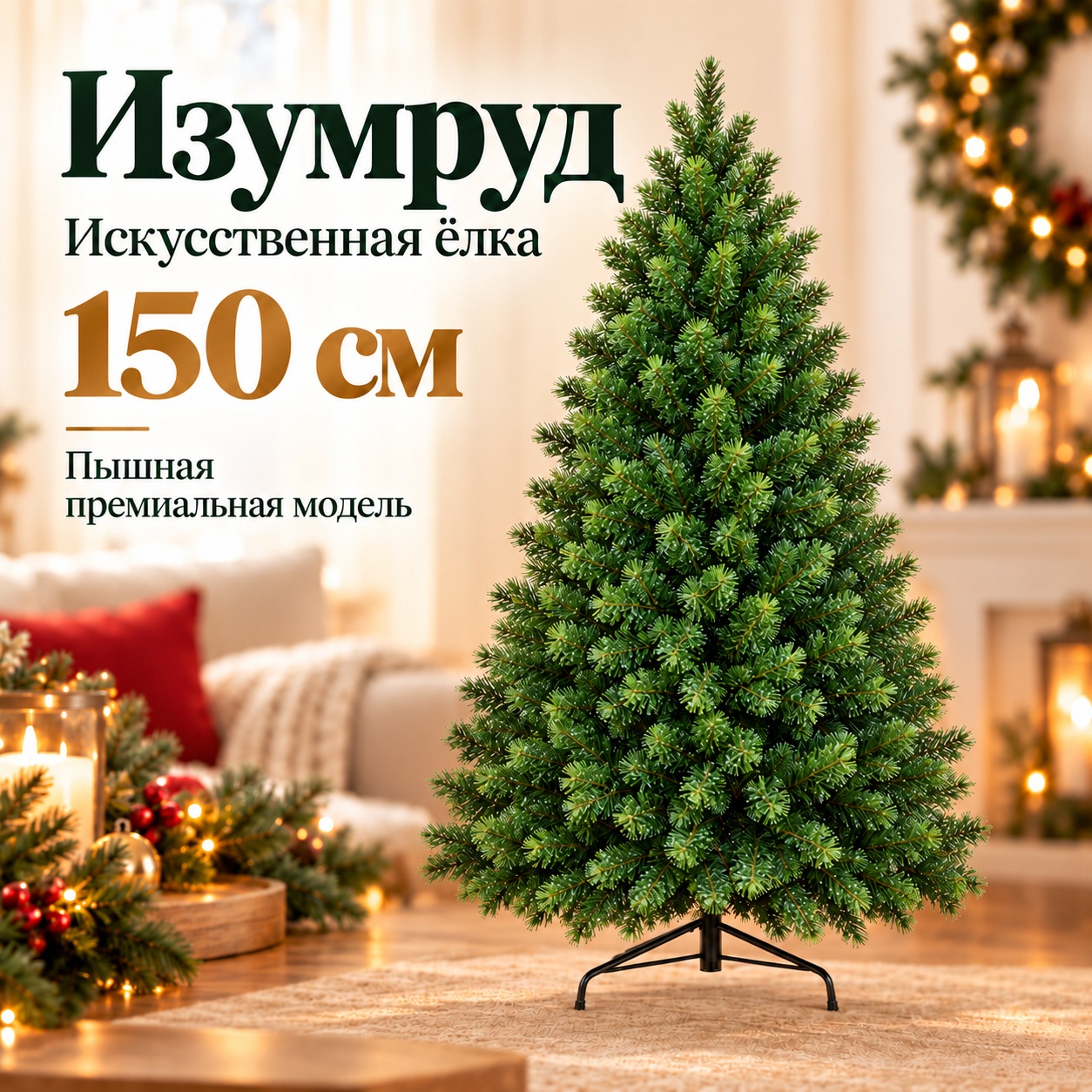 Искусственная ёлка Изумруд 150 см с литой хвоей