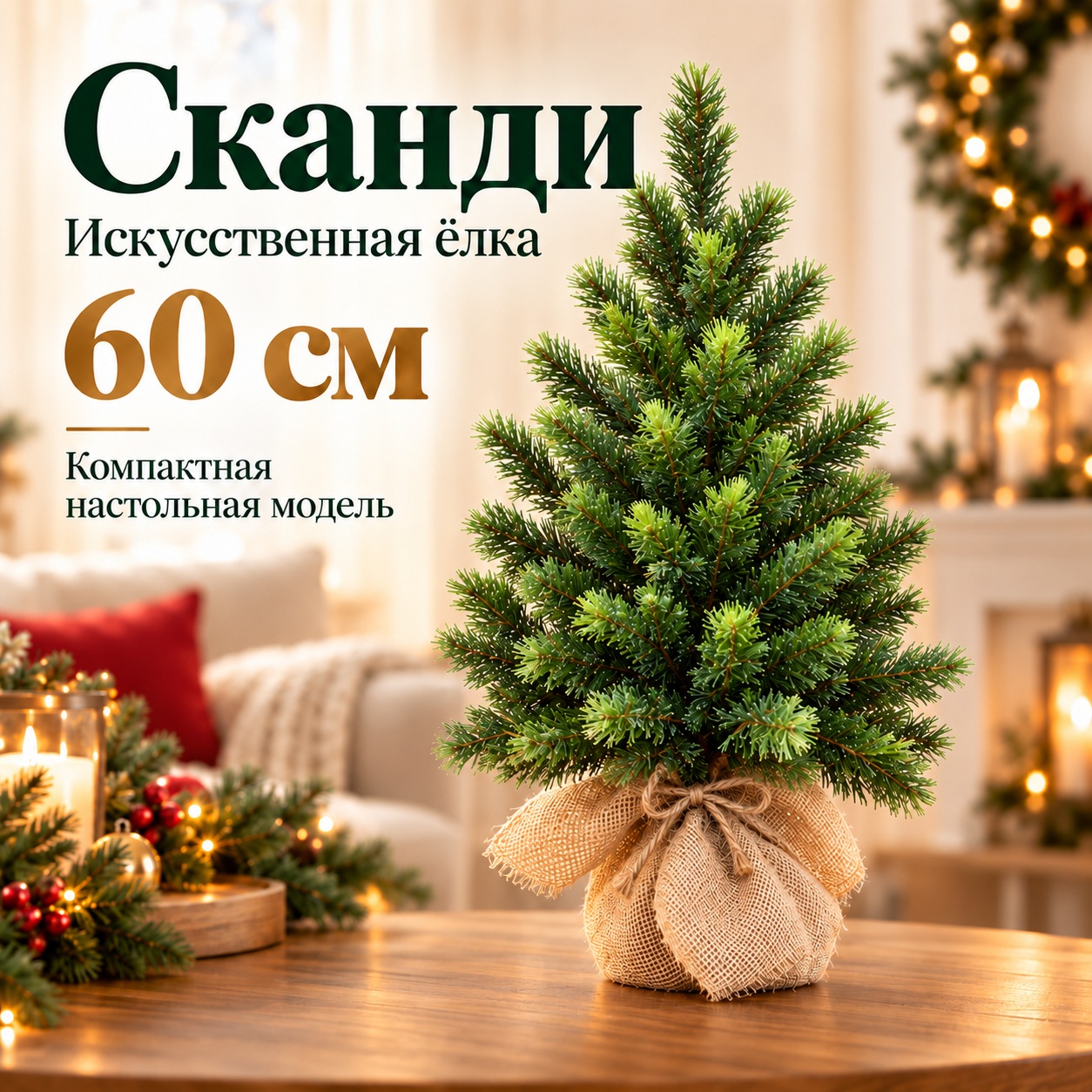 Искусственная настольная ёлка Сканди 60 см