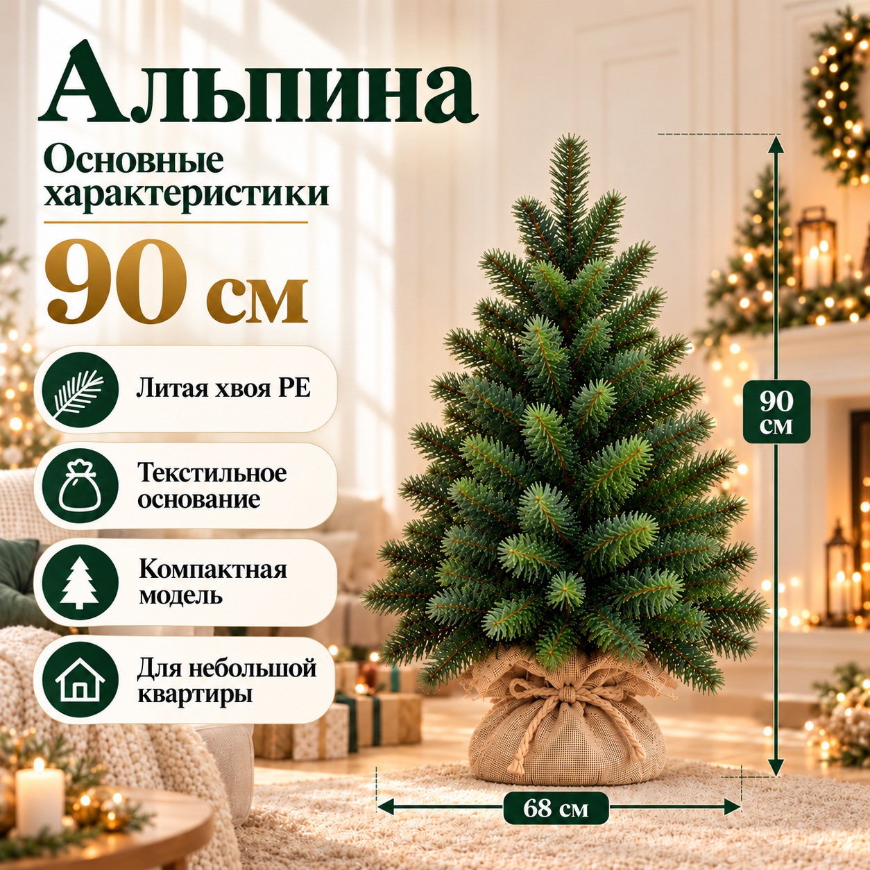 Характеристики искусственной ёлки Альпина 90 см