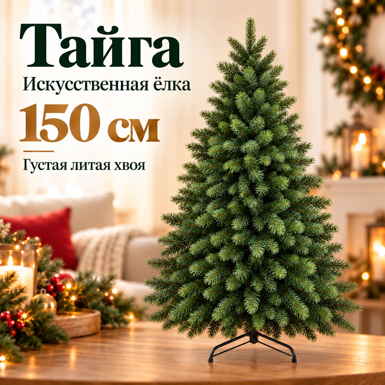 Искусственная ёлка Тайга 150 см с литой хвоей