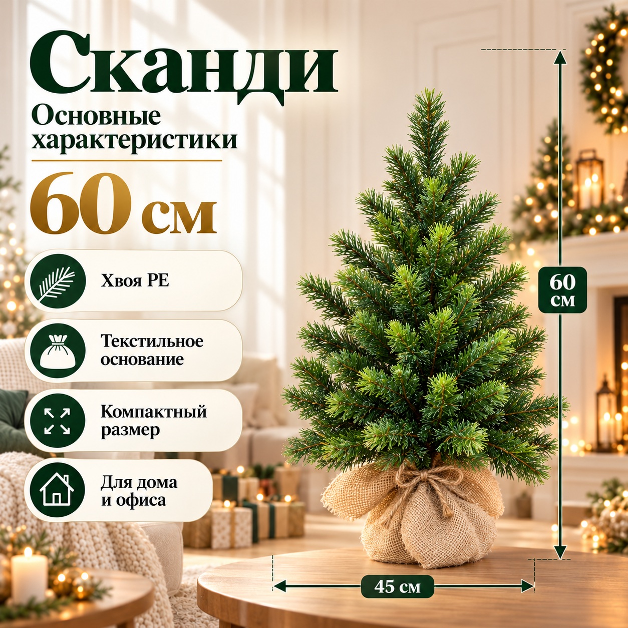 Характеристики настольной ёлки Сканди 60 см